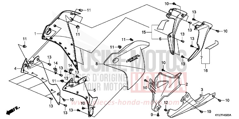 MITTLERER WINDLAUF/UNTERER WINDLAUF von CBR250R ABS PEARL SPENCER BLUE (PB308) von 2011